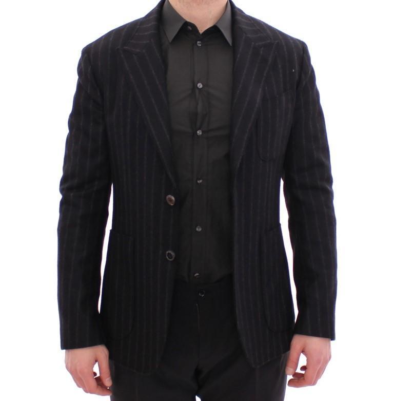 Black striped wool slim fit blazer