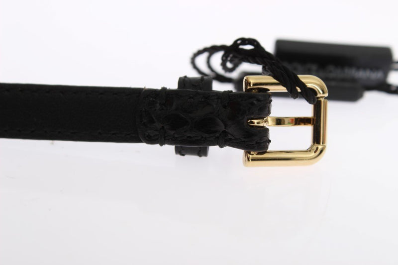 Black Leather Crystal Gold Chain Belt