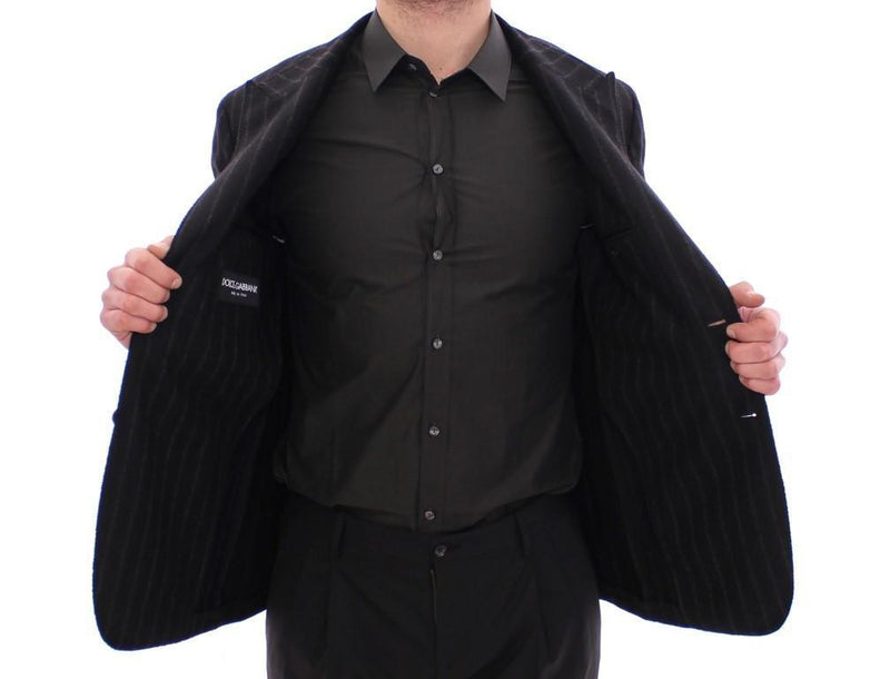 Black striped wool slim fit blazer
