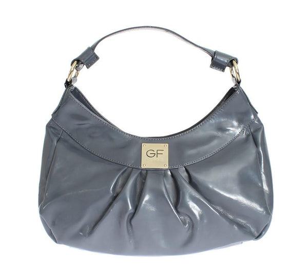 Gray patent hobo shoulder bag