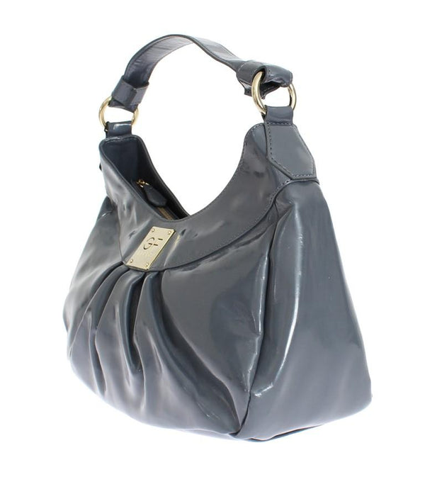 Gray patent hobo shoulder bag