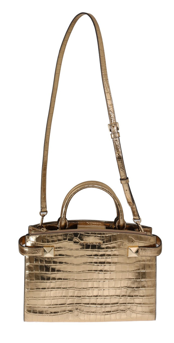 Gold KARLA Embossed Leather Satchel Bag