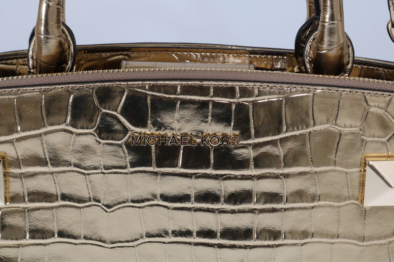 Gold KARLA Embossed Leather Satchel Bag