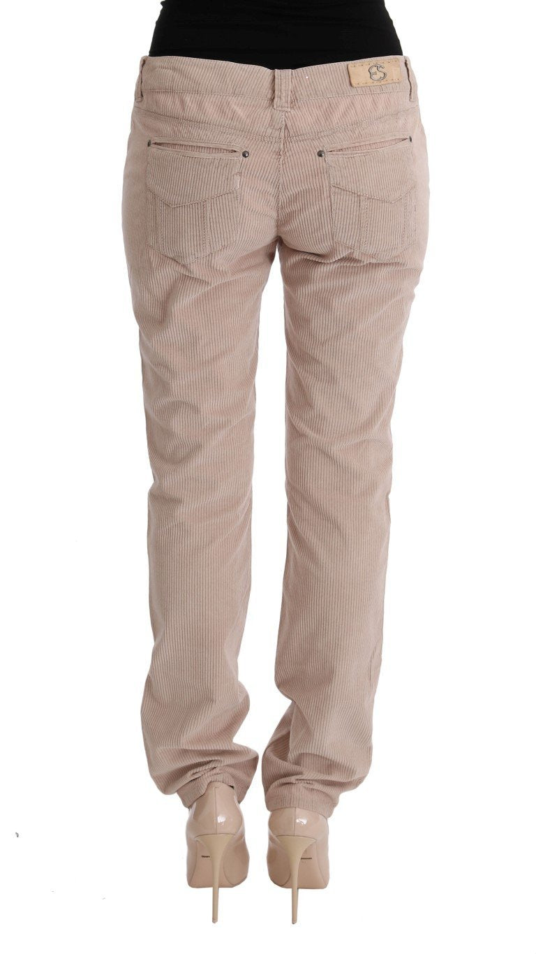 Beige Cotton Velvet Regular Fit Pants