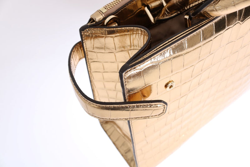 Gold KARLA Embossed Leather Satchel Bag