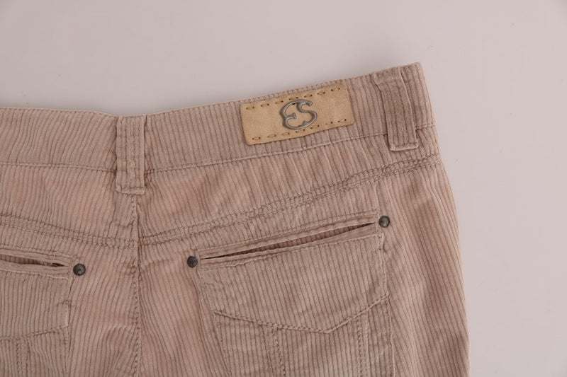 Beige Cotton Velvet Regular Fit Pants