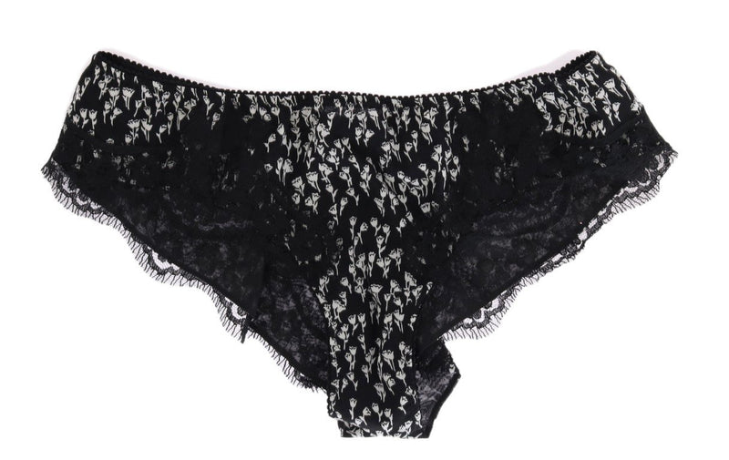 Black Silk White Lace Stretch Underwear
