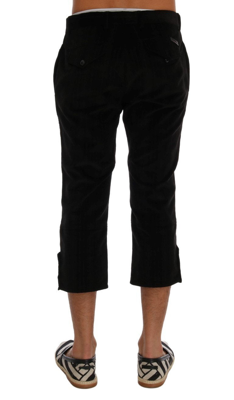 Black Cotton Striped Cropped Pants