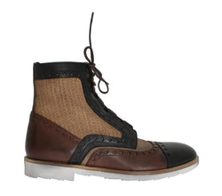 Brown Leather Jute Above Ankle Boots