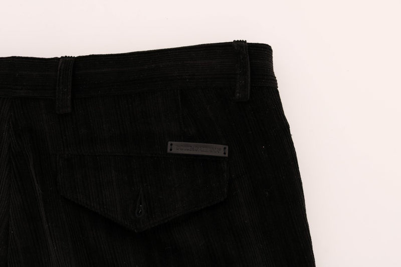 Black Cotton Striped Cropped Pants