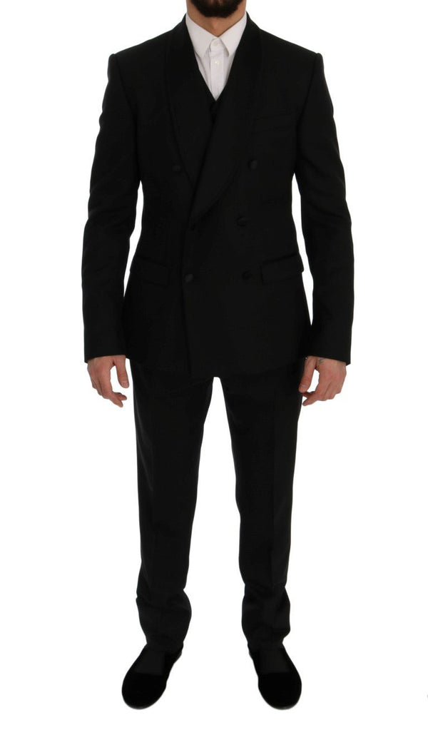 Black Wool Silk Slim Fit 3 Piece Suit