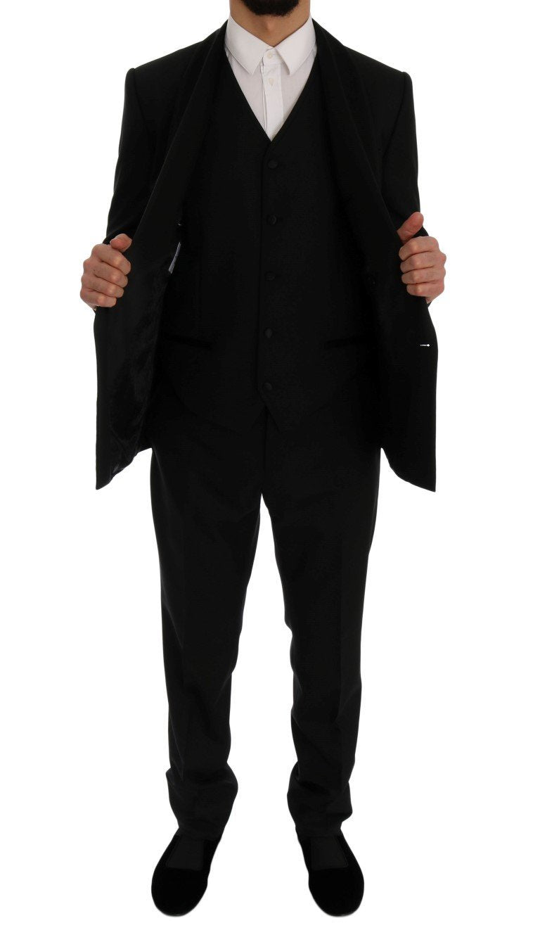 Black Wool Silk Slim Fit 3 Piece Suit