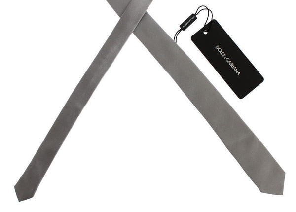 Gray Silver Solid Silk Skinny Slim Tie