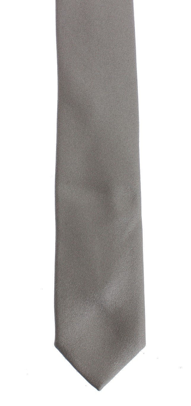 Gray Silver Solid Silk Skinny Slim Tie