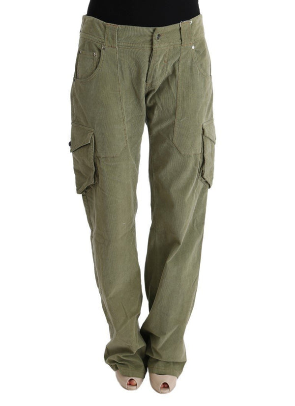 Green Cotton Regular Fit Casual Pants