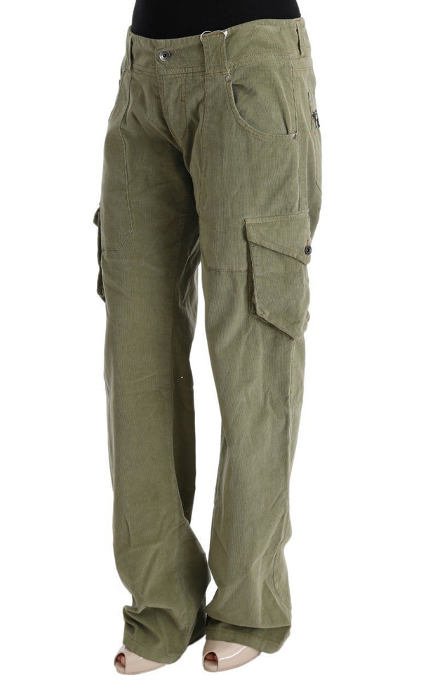 Green Cotton Regular Fit Casual Pants