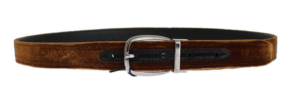 Brown Velvet Logo Waist Silver Buckle Belt