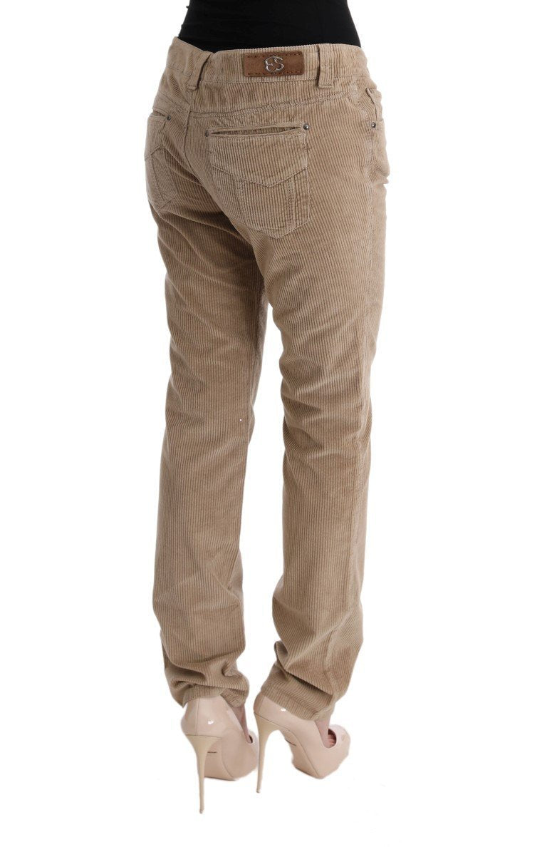 Beige Cotton Velvet Regular Fit Pants