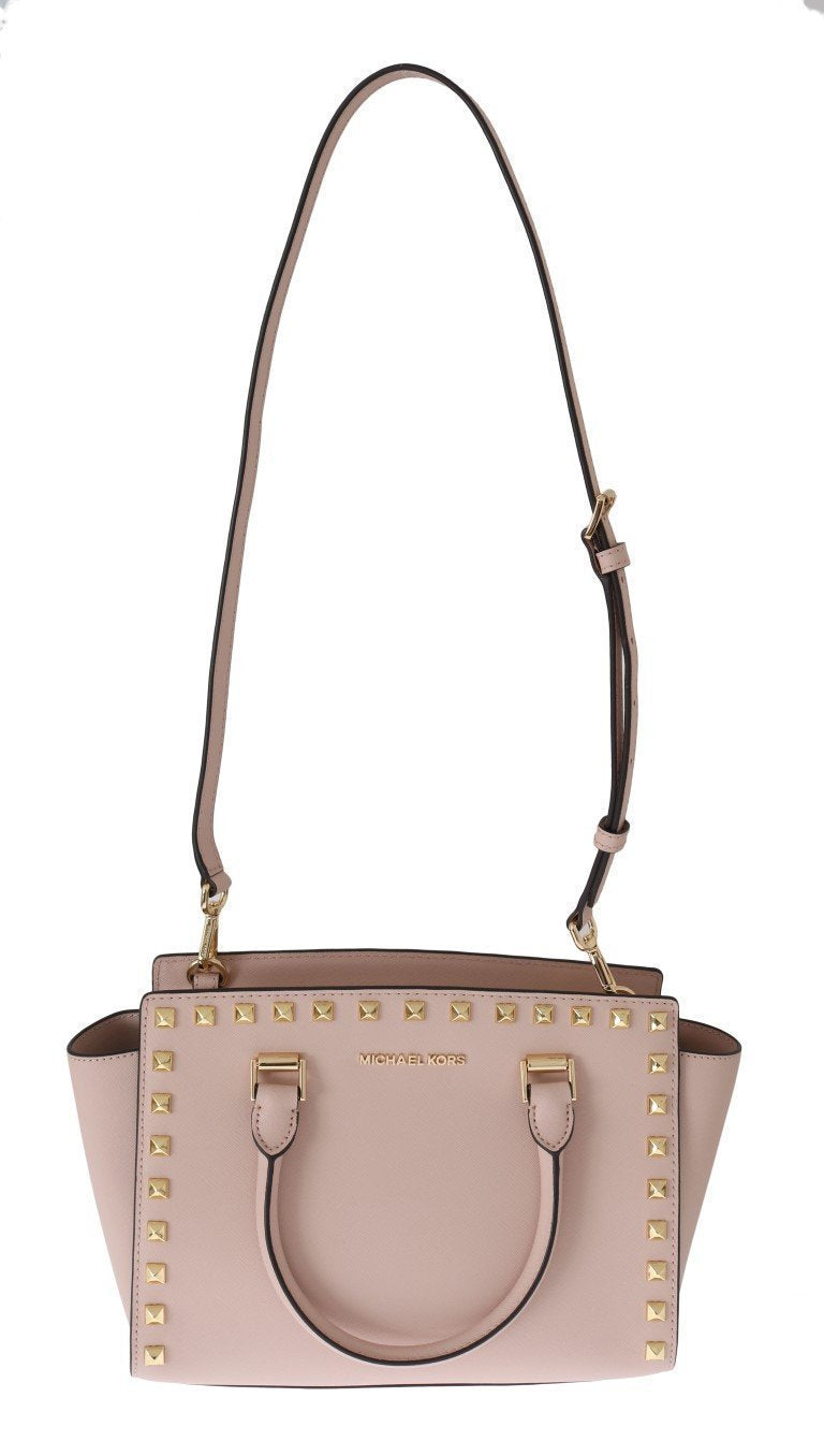 Pink SELMA STUD Leather Messenger Bag