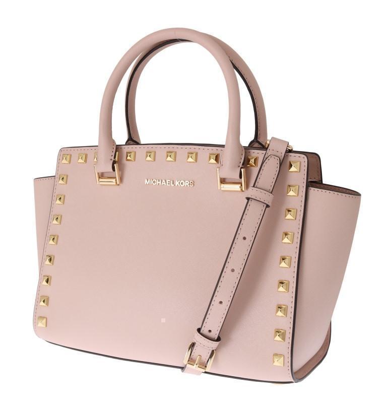 Pink SELMA STUD Leather Messenger Bag