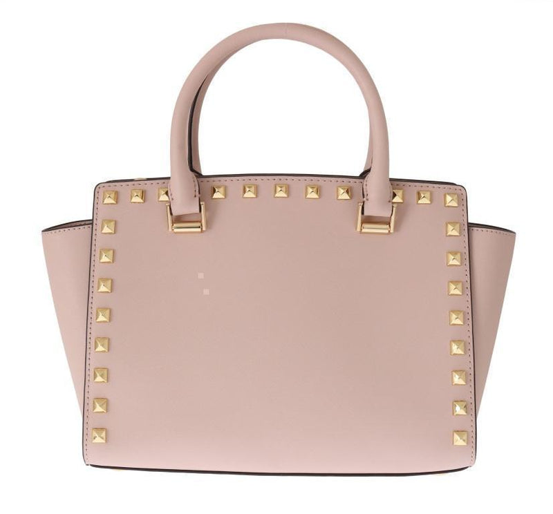 Pink SELMA STUD Leather Messenger Bag