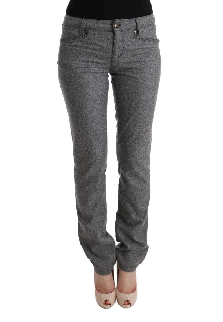 Gray Virgin Wool Skinny Casual Pants