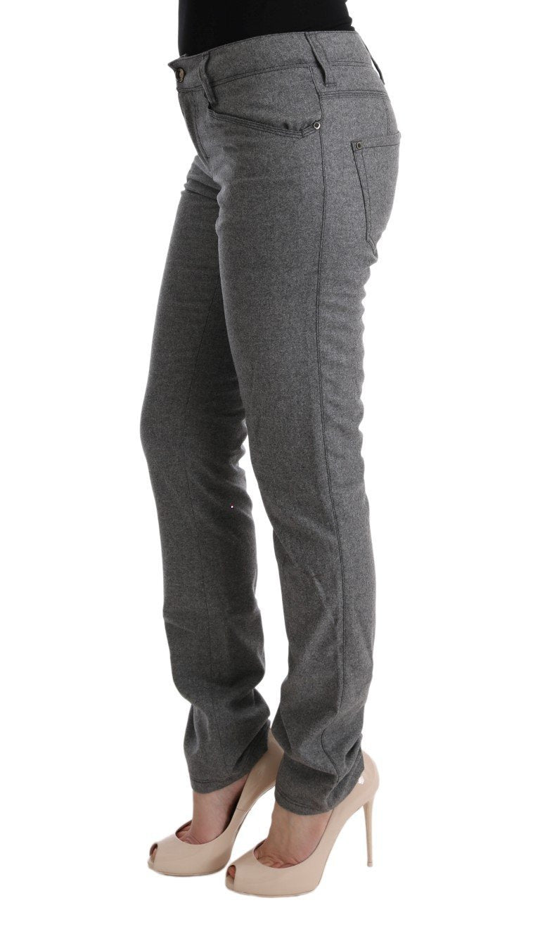 Gray Virgin Wool Skinny Casual Pants