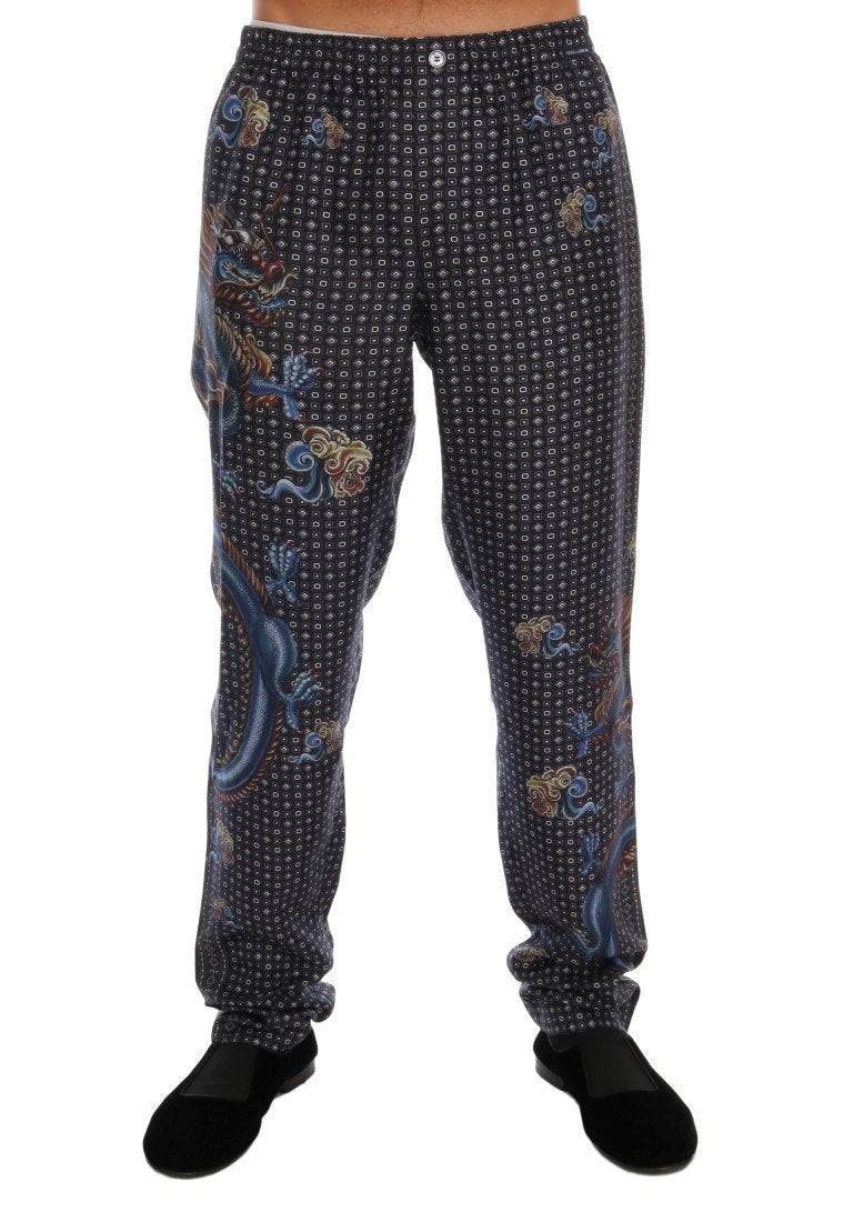 Gray Dragon Print SILK Pajama Pants