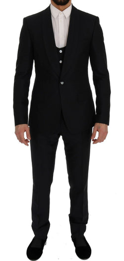 Blue Silk Wool Slim Fit 3 Piece Suit