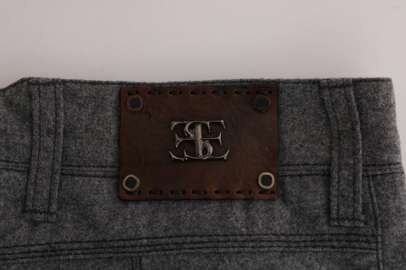 Gray Virgin Wool Skinny Casual Pants