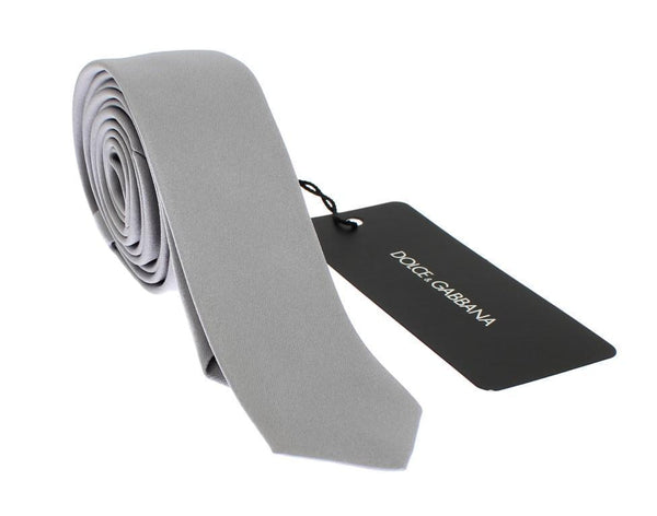 Silver Gray Solid Silk Skinny Slim Tie