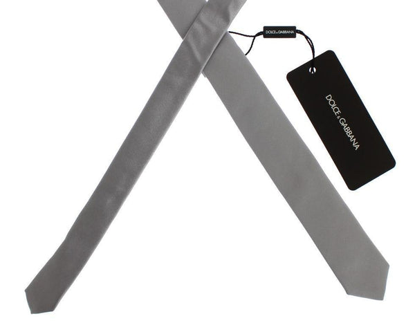 Silver Gray Solid Silk Skinny Slim Tie