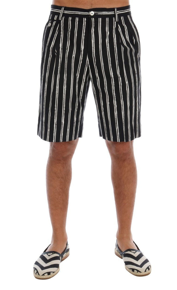 White Black Striped Cotton Shorts