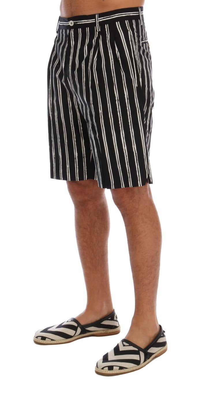 White Black Striped Cotton Shorts