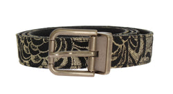 Black Leather Gold Brocade Belt