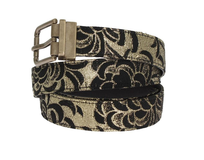 Black Leather Gold Brocade Belt