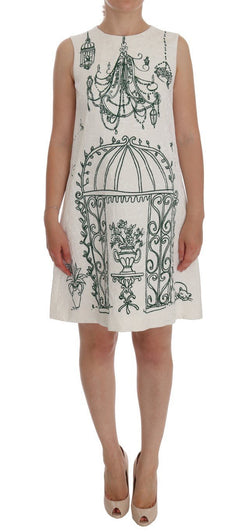 White Jacquard Green Sicily Print Dress