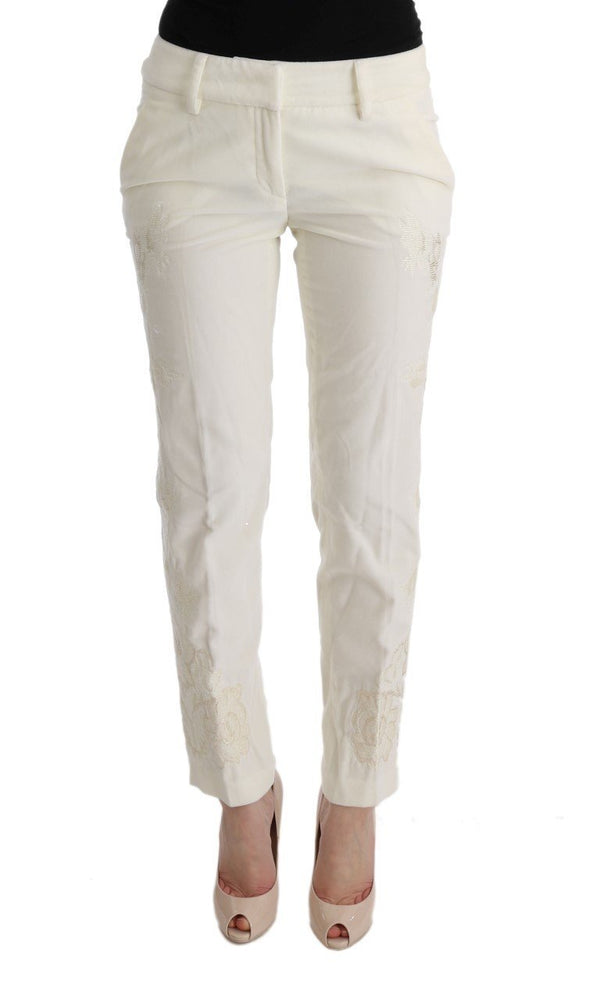 White Cotton Cropped Capri Casual Pants