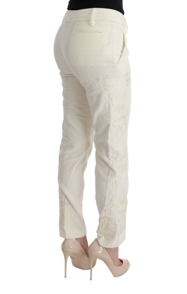 White Cotton Cropped Capri Casual Pants