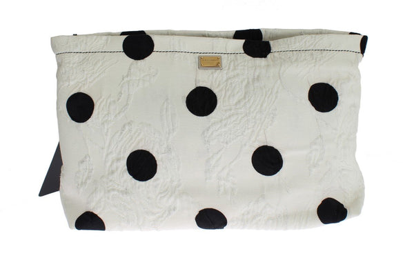 White Black Polka Dots Brocade Handbag Clutch Bag