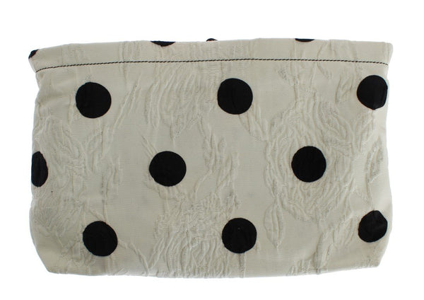 White Black Polka Dots Brocade Handbag Clutch Bag