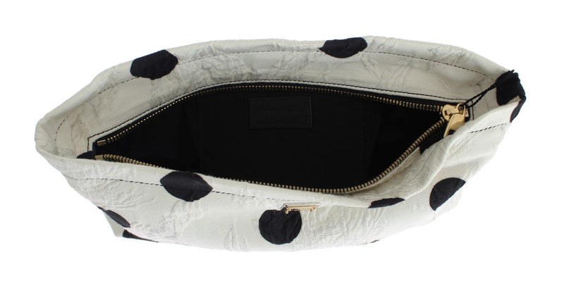 White Black Polka Dots Brocade Handbag Clutch Bag