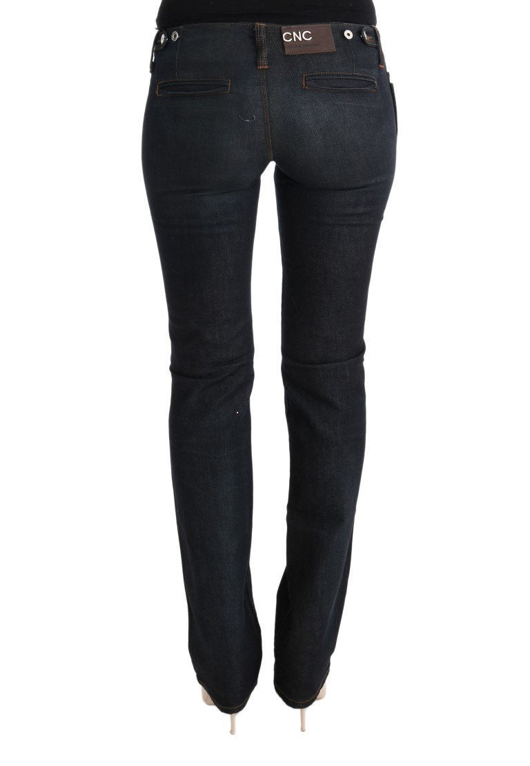 Gray Cotton Slim Flared Jeans