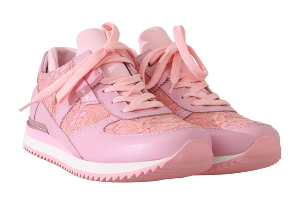 Pink Floral Lace Leather Sneakers