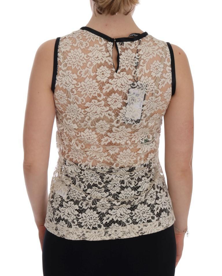 Beige Lace Floral Nylon Cotton Tank Top