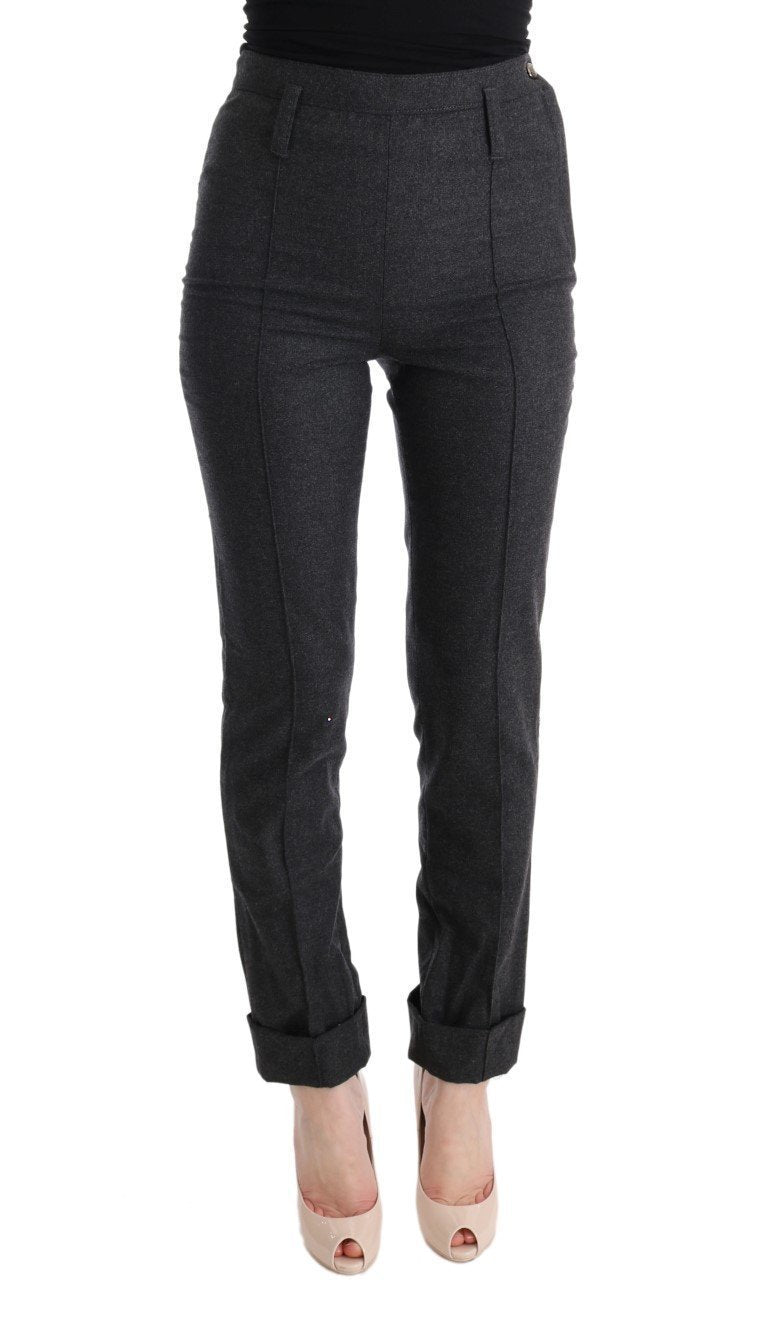 Gray Virgin Wool Skinny Casual Pants