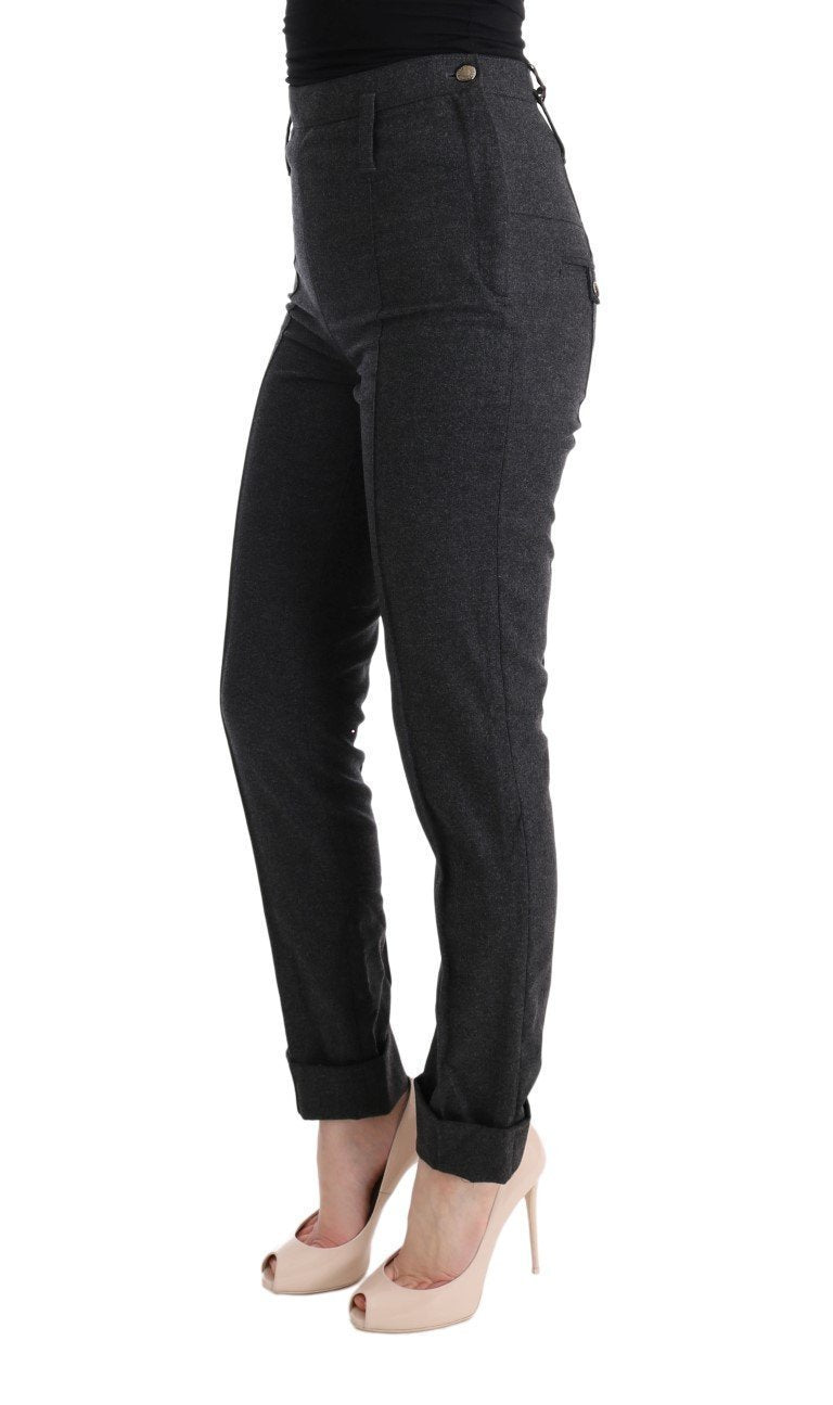 Gray Virgin Wool Skinny Casual Pants