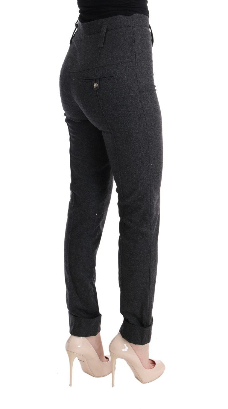 Gray Virgin Wool Skinny Casual Pants