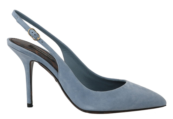 Blue Suede Leather Slingbacks