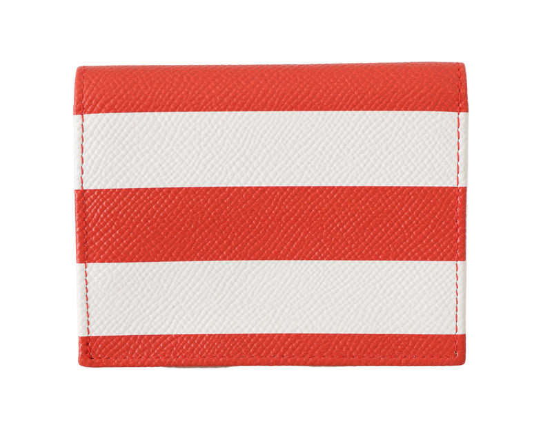 Red White Striped Leather Cardholder Coin Wallet